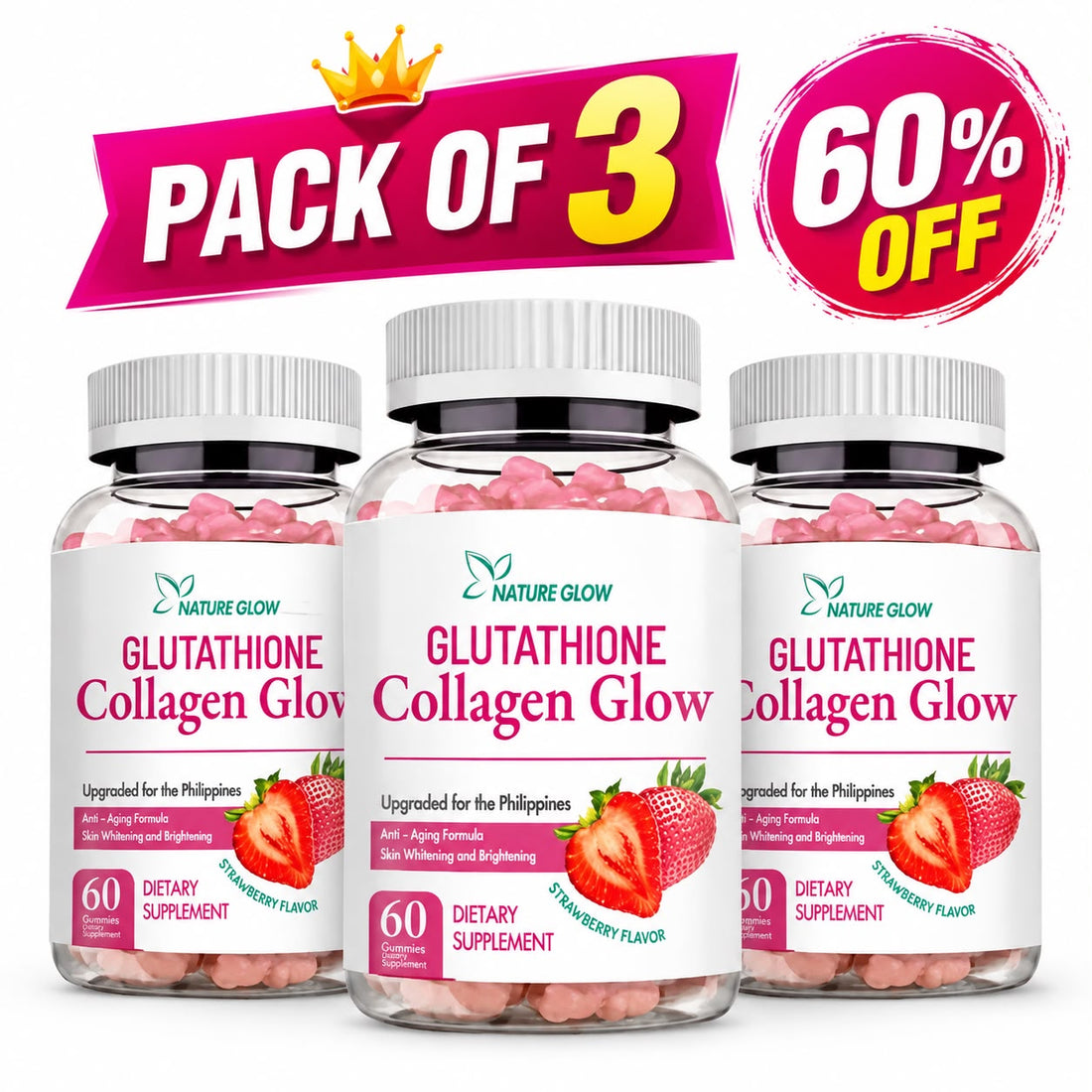 NATURE GLOW Glutathione &amp; Collagen Glow Gummies Natural Glutathione
