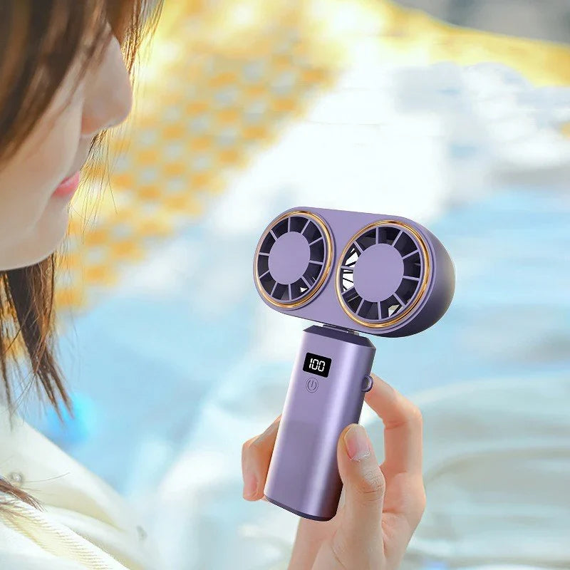 DOUBLE FAN USB Handheld Mini Fan Foldable Portable | مروحة يدوية USB قابلة للطي ومحمولة